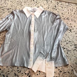 Authentic Anne Fountaine Button Down Silver Blouse